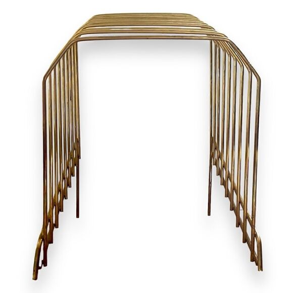 Vintage 1970’s Gold Brass Tone Lacquer Wire (8) Vinyl File Holder Tabletop Stand - Picture 6 of 14